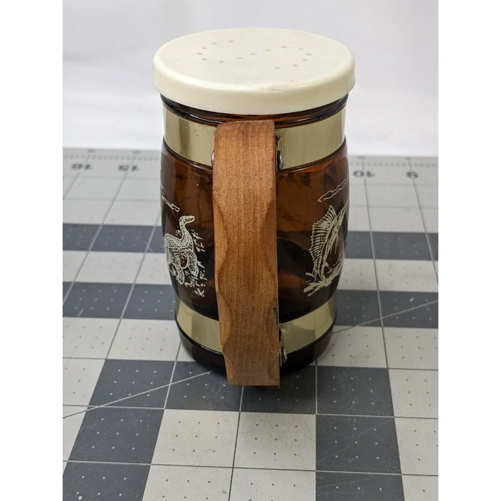 Florida Souvenir Salt Pepper Shaker Glass Mug Stein‎ Wood Handle 4.25 Inch Tall